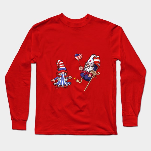 Male And Female 4th Of July Gnome Long Sleeve T-Shirt by TheMaskedTooner